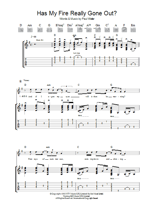 Paul Weller Has My Fire Really Gone Out? sheet music notes and chords arranged for Guitar Tab