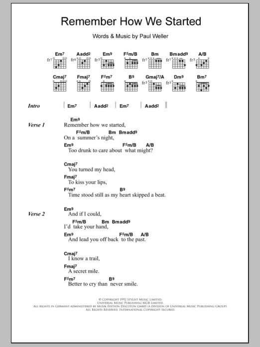 Paul Weller Remember How We Started sheet music notes and chords arranged for Guitar Chords/Lyrics