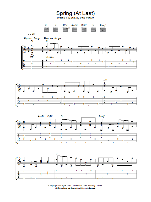 Paul Weller Spring (At Last) sheet music notes and chords arranged for Lead Sheet / Fake Book
