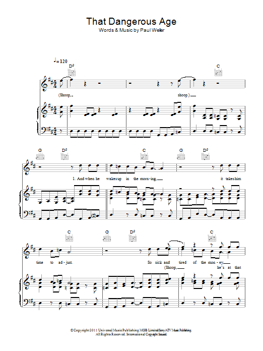 Paul Weller That Dangerous Age sheet music notes and chords arranged for Piano, Vocal & Guitar Chords