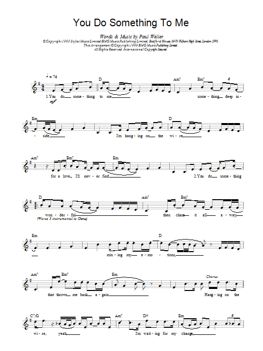 Paul Weller You Do Something To Me sheet music notes and chords arranged for Piano, Vocal & Guitar Chords (Right-Hand Melody)