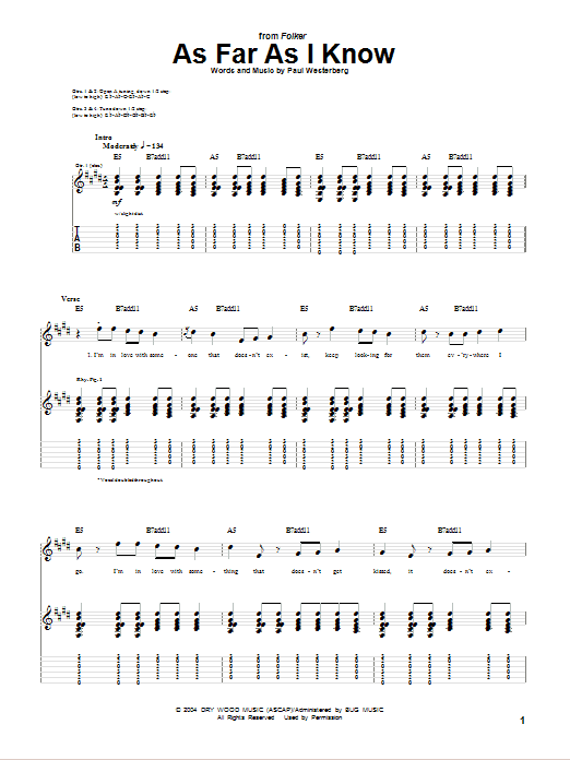 Paul Westerberg As Far As I Know sheet music notes and chords arranged for Guitar Tab