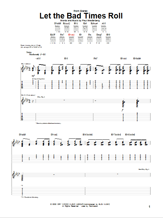Paul Westerberg Let The Bad Times Roll sheet music notes and chords arranged for Guitar Tab