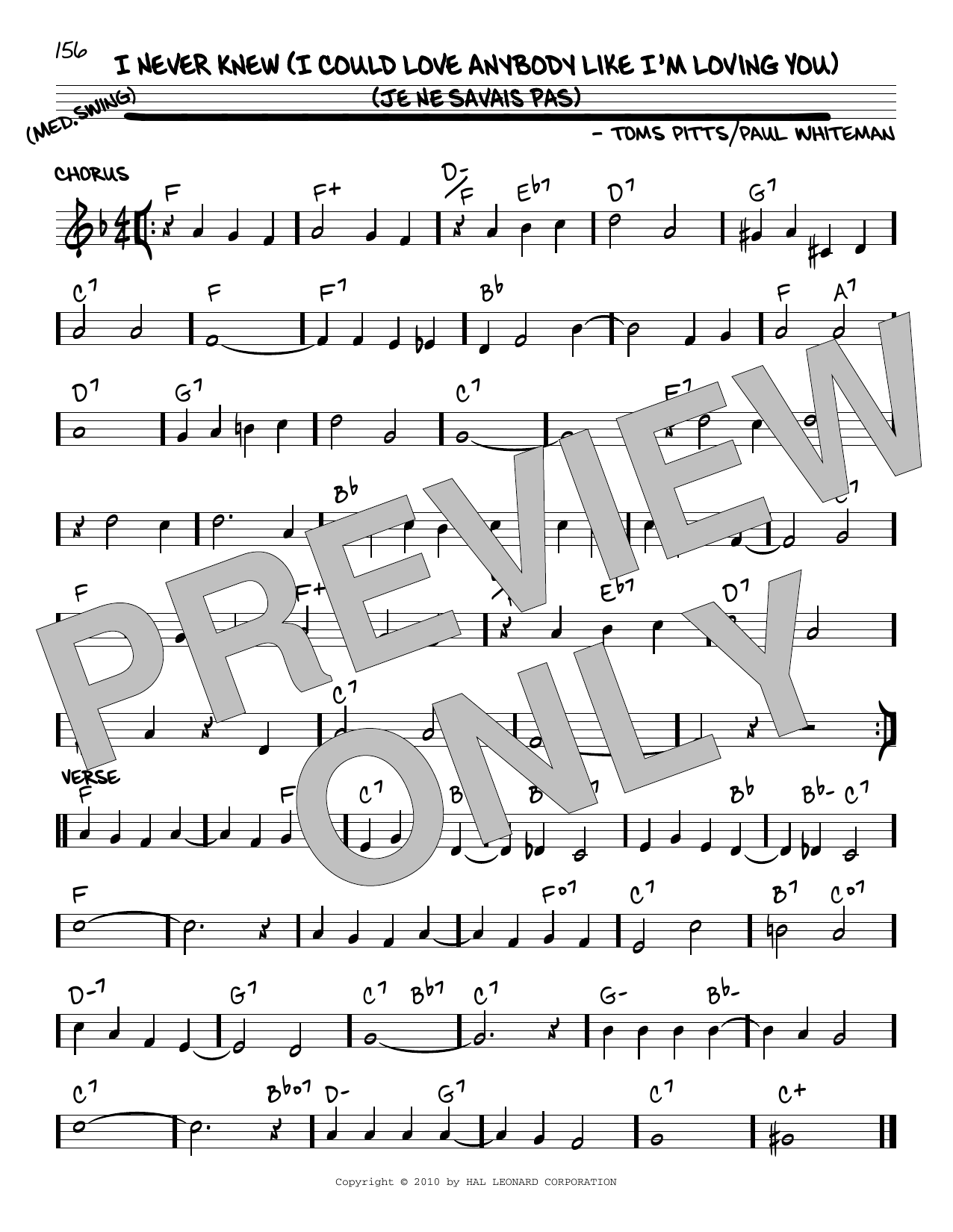 Paul Whiteman I Never Knew (I Could Love Anybody Like I'm Loving You) (Je Ne Savais Pas) (arr. Robert Rawlins) sheet music notes and chords arranged for Real Book – Melody, Lyrics & Chords