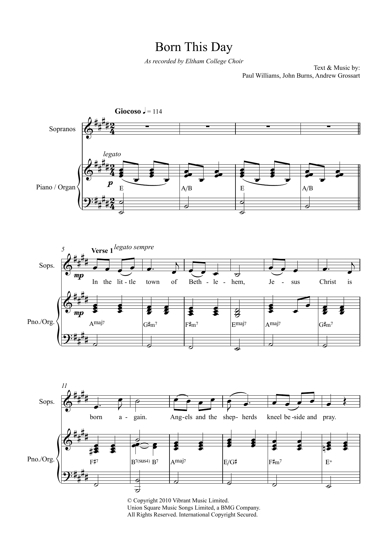 Paul Williams Born This Day sheet music notes and chords arranged for Unison Choir