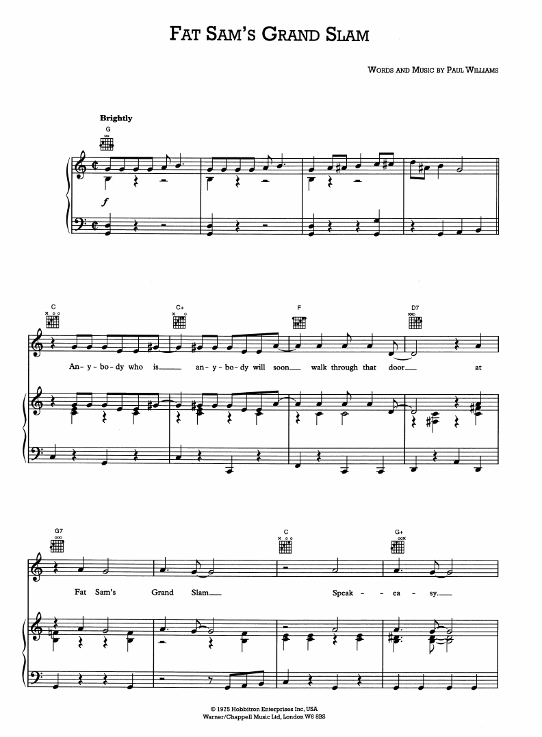 Paul Williams Fat Sam's Grand Slam (from Bugsy Malone) sheet music notes and chords arranged for Piano, Vocal & Guitar Chords (Right-Hand Melody)