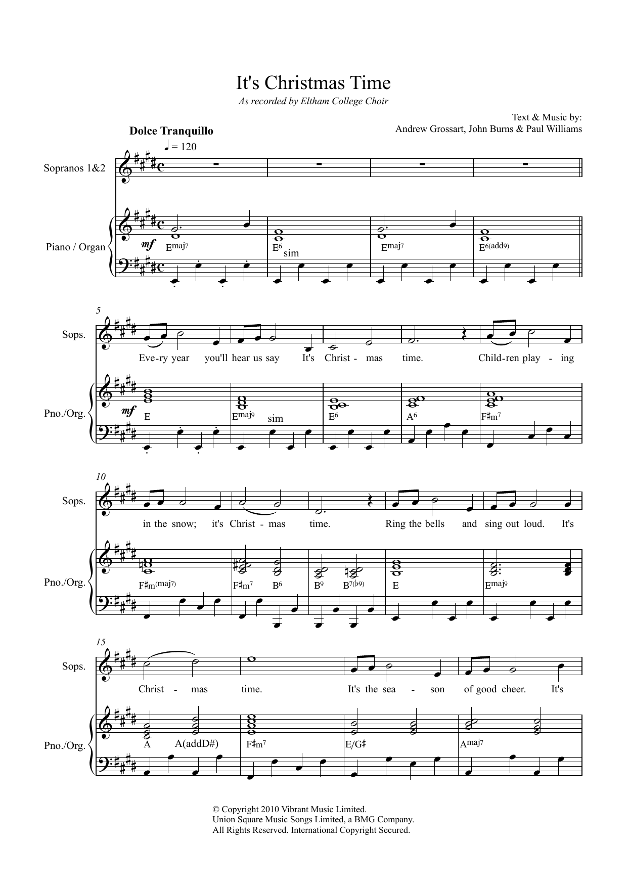 Paul Williams It's Christmas Time sheet music notes and chords arranged for Unison Choir