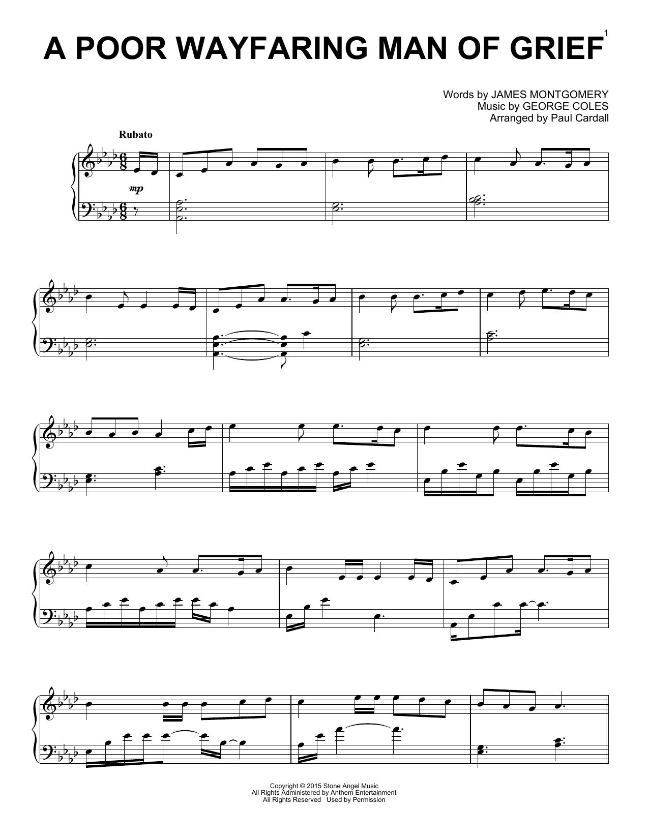 Paul Cardall A Poor Wayfaring Man Of Grief sheet music notes and chords arranged for Piano Solo
