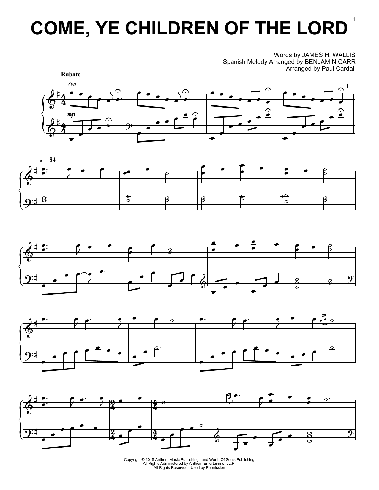 Paul Cardall Come, Ye Children Of The Lord sheet music notes and chords arranged for Piano Solo