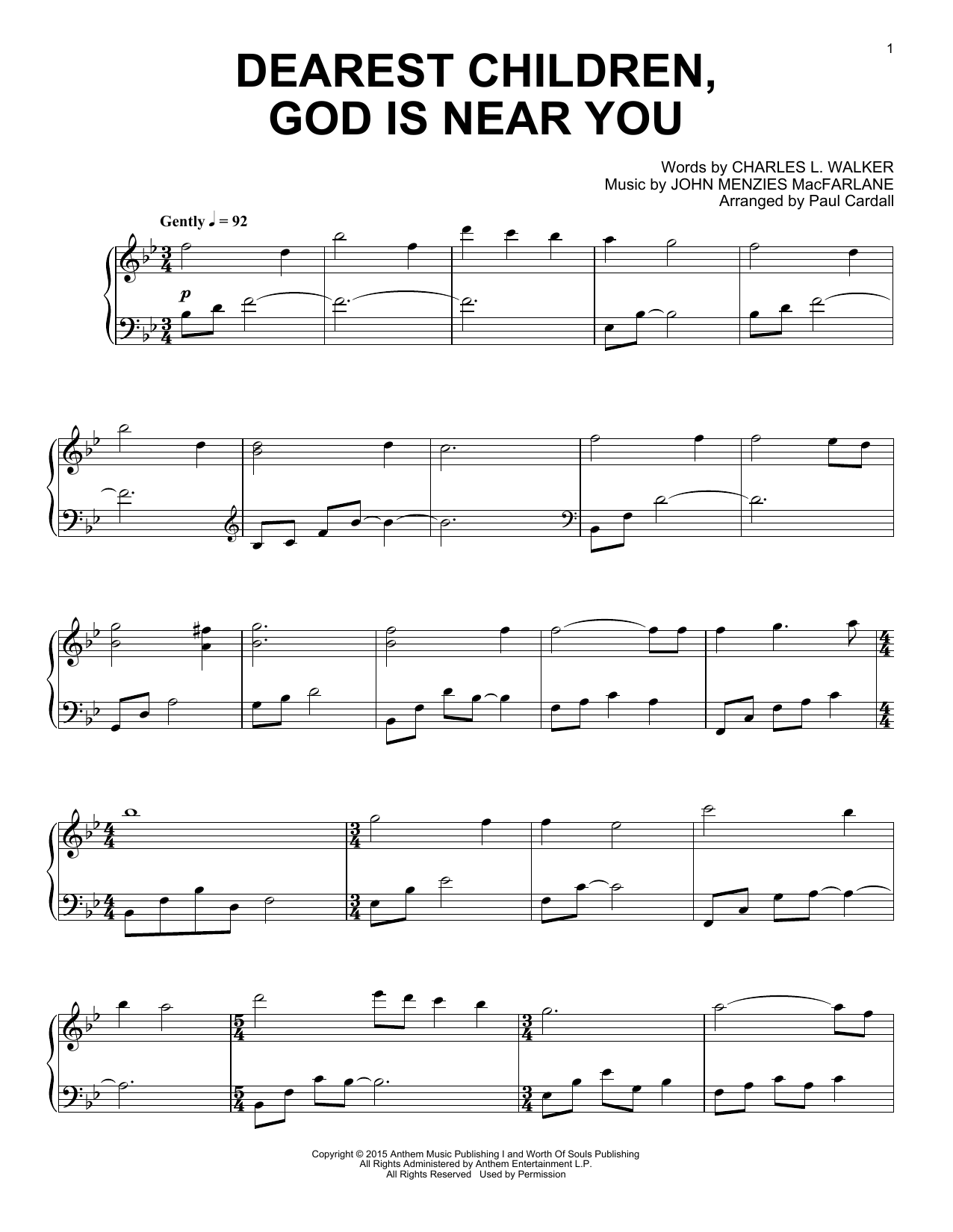 Paul Cardall Dearest Children, God Is Near You sheet music notes and chords arranged for Piano Solo