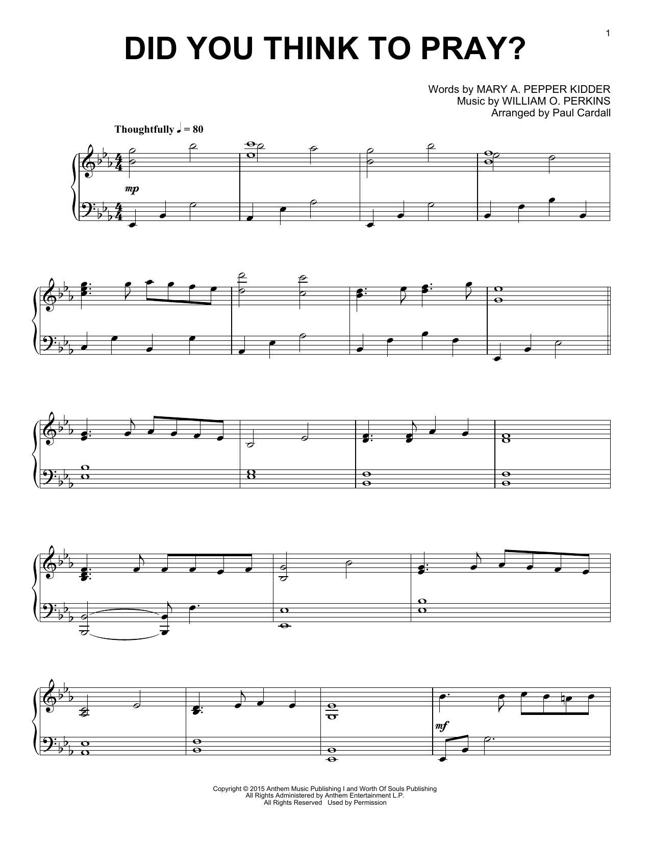 Paul Cardall Did You Think To Pray? sheet music notes and chords arranged for Piano Solo