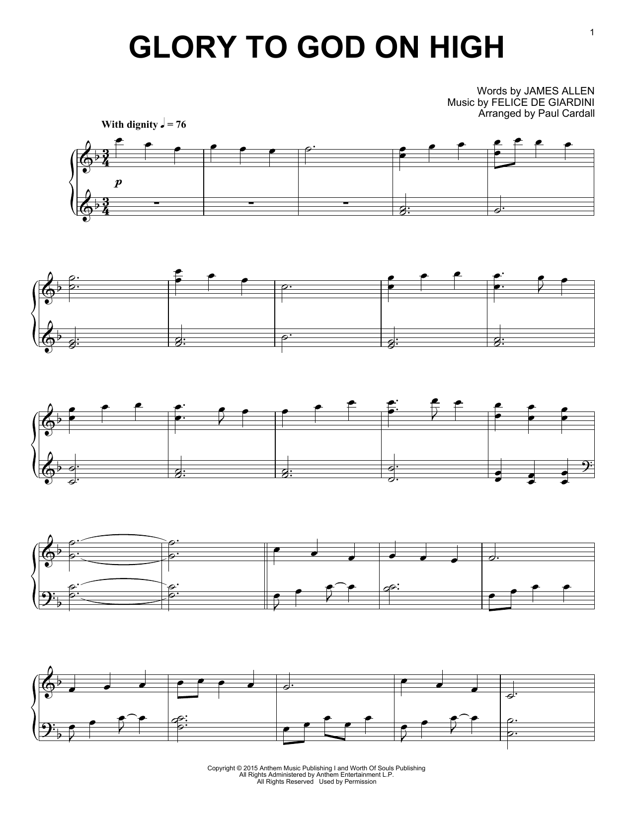 Paul Cardall Glory To God On High sheet music notes and chords arranged for Piano Solo