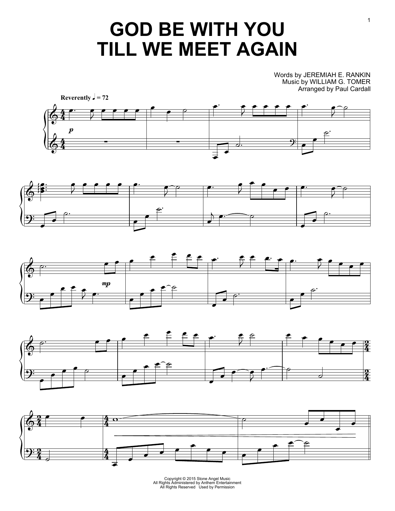 Paul Cardall God Be With You Till We Meet Again sheet music notes and chords arranged for Piano Solo