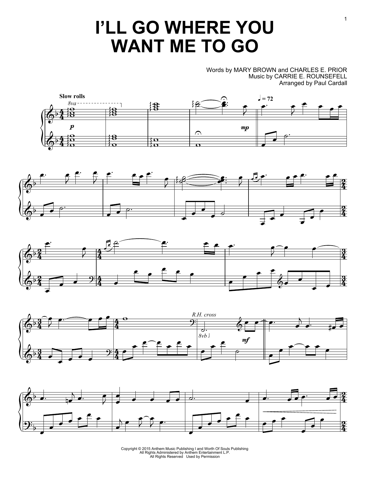 Paul Cardall I'll Go Where You Want Me To Go sheet music notes and chords arranged for Piano Solo