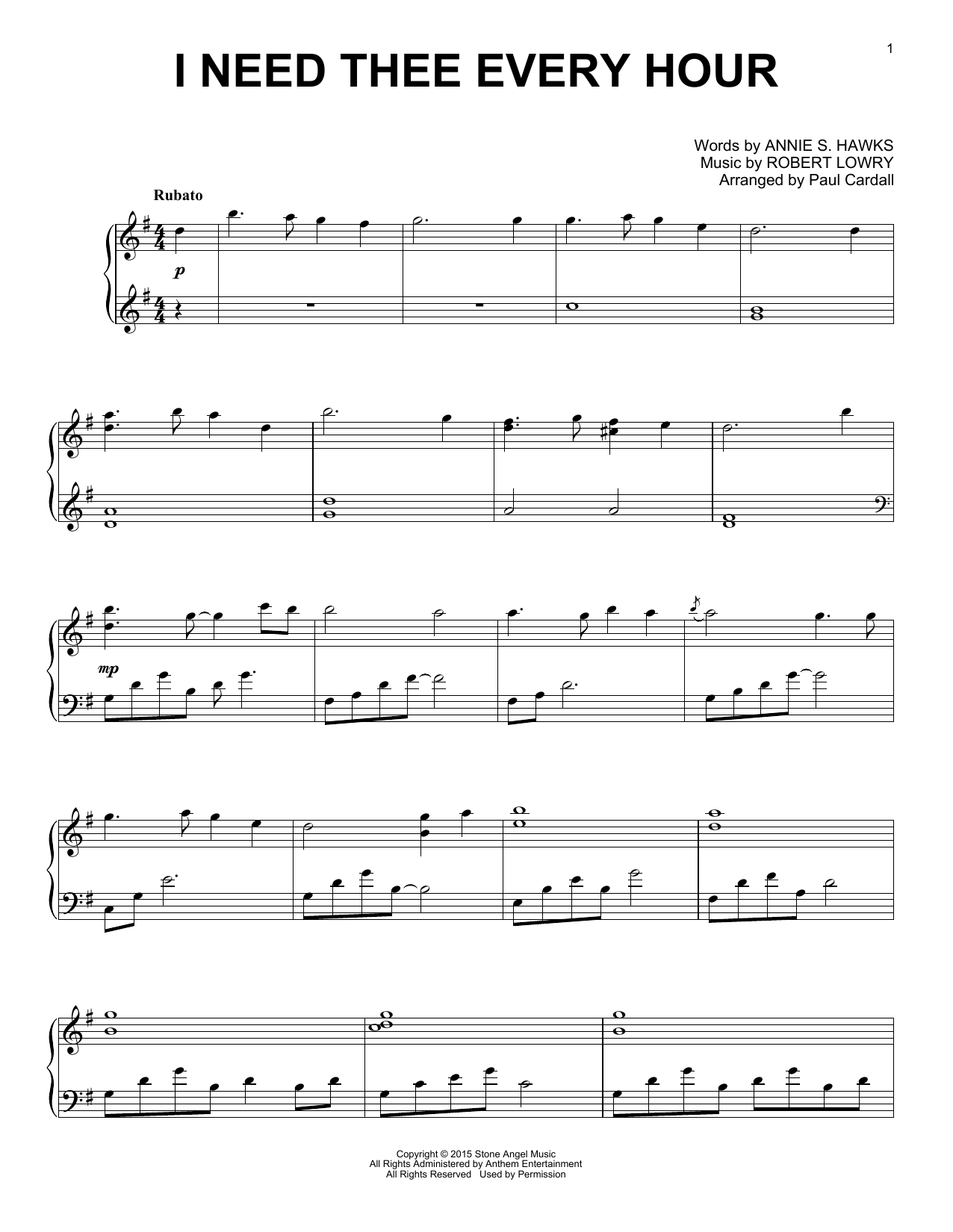 Paul Cardall I Need Thee Every Hour sheet music notes and chords arranged for Piano Solo
