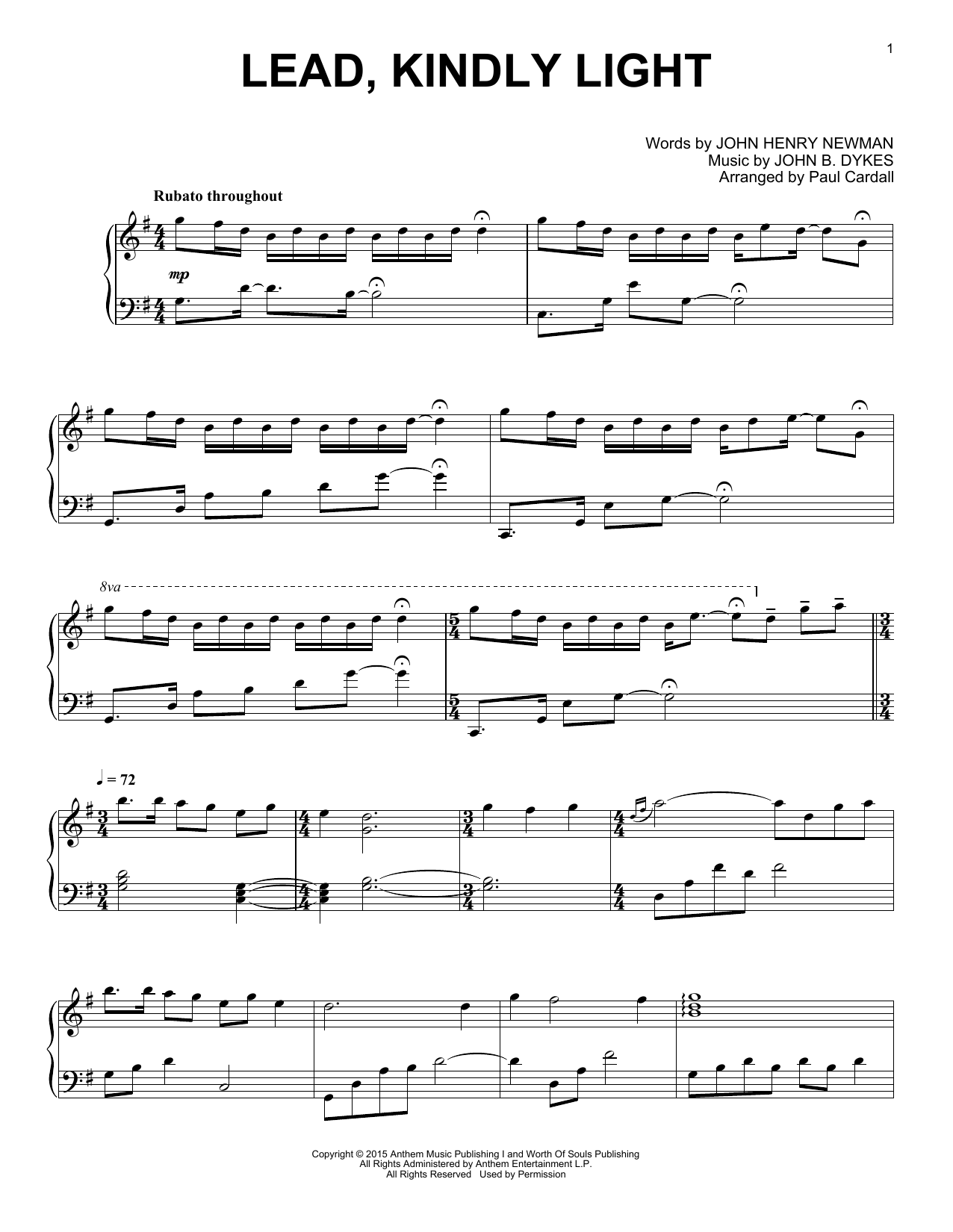 Paul Cardall Lead, Kindly Light sheet music notes and chords arranged for Piano Solo