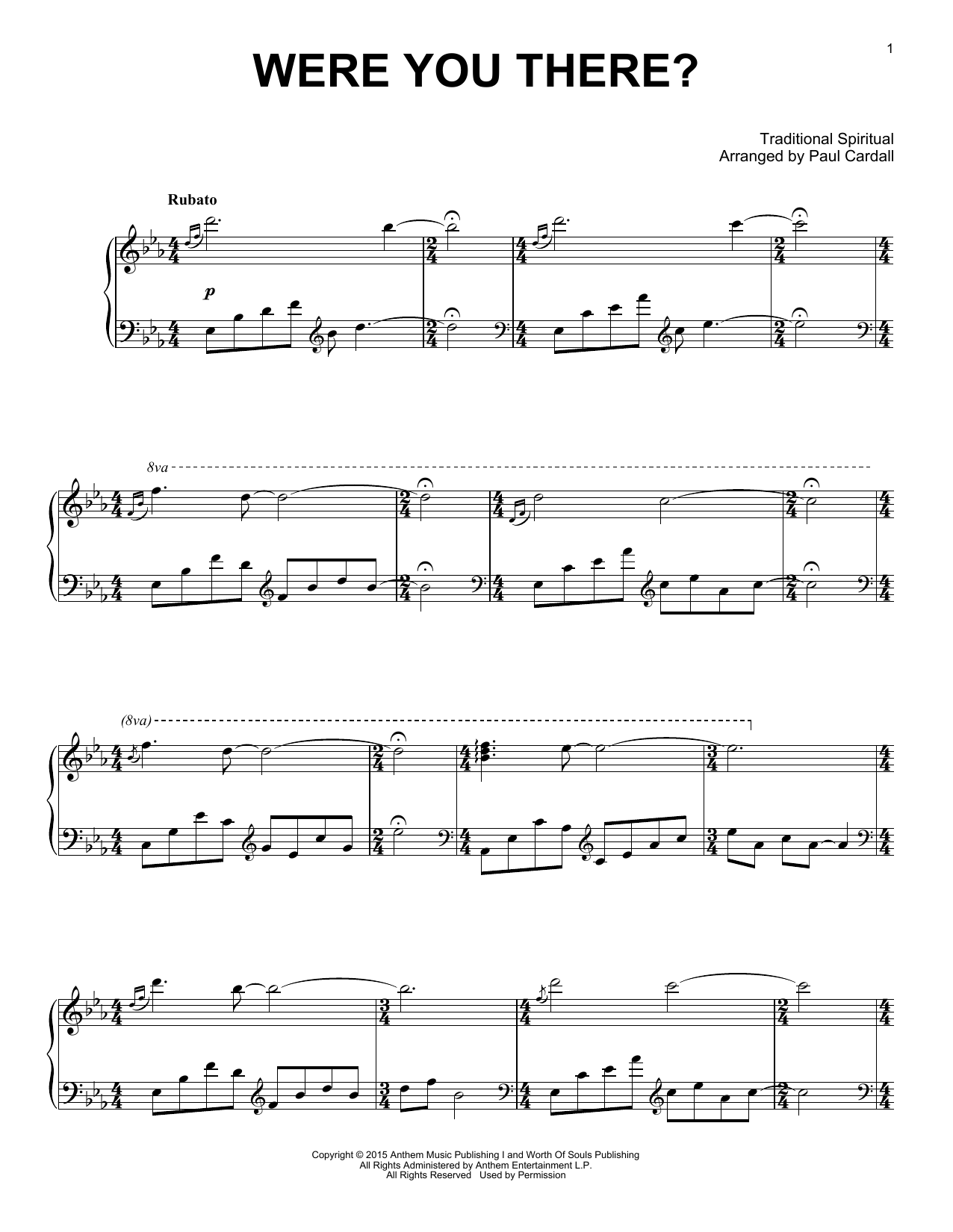 Paul Cardall Were You There? sheet music notes and chords arranged for Piano Solo