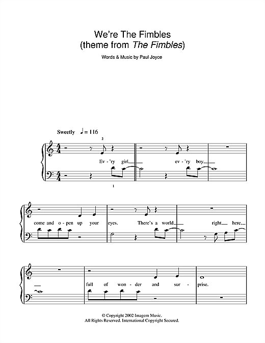 Paul Joyce We're The Fimbles (theme from The Fimbles) sheet music notes and chords arranged for 5-Finger Piano