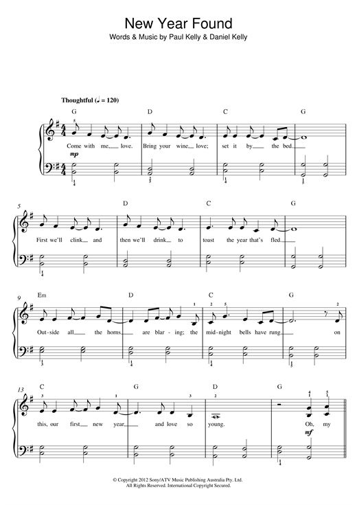 Paul Kelly New Found Year sheet music notes and chords arranged for Beginner Piano