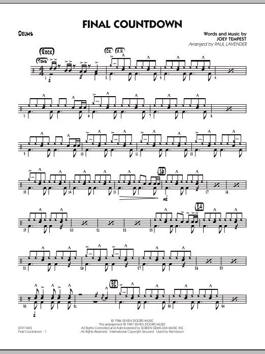 Paul Lavender Final Countdown - Drums sheet music notes and chords. Download Printable PDF.