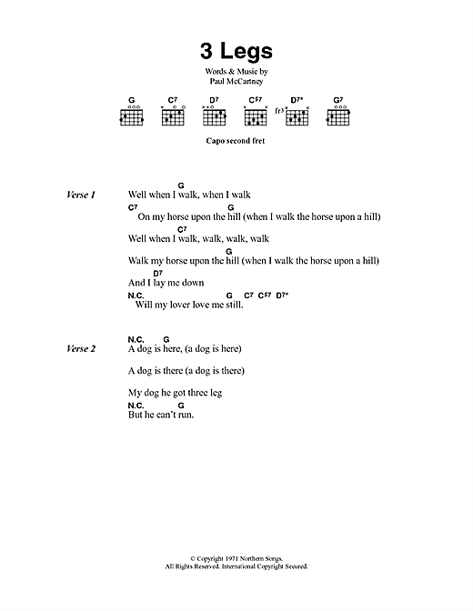 Paul McCartney 3 Legs sheet music notes and chords arranged for Guitar Chords/Lyrics