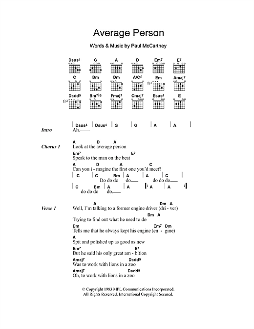 Paul McCartney Average Person sheet music notes and chords arranged for Guitar Chords/Lyrics