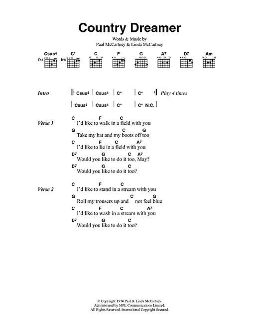 Paul McCartney Country Dreamer sheet music notes and chords arranged for Guitar Chords/Lyrics