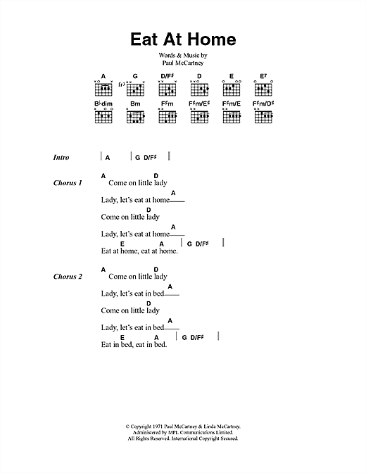 Paul McCartney Eat At Home sheet music notes and chords arranged for Guitar Chords/Lyrics