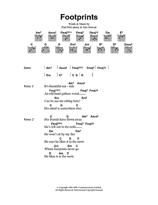 Paul McCartney Footprints sheet music notes and chords arranged for Guitar Chords/Lyrics