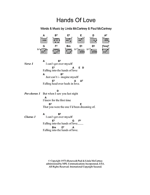Paul McCartney Hands Of Love sheet music notes and chords arranged for Guitar Chords/Lyrics