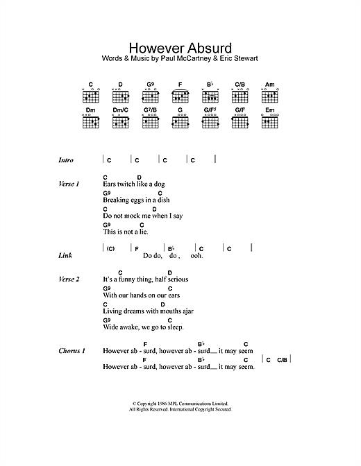 Paul McCartney However Absurd sheet music notes and chords arranged for Guitar Chords/Lyrics