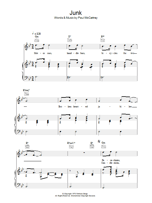 Paul McCartney Junk sheet music notes and chords. Download Printable PDF.