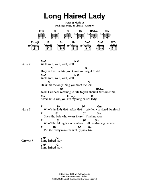 Paul McCartney Long Haired Lady sheet music notes and chords arranged for Guitar Chords/Lyrics