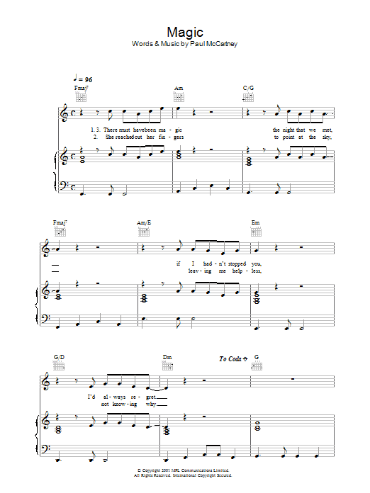Paul McCartney Magic sheet music notes and chords. Download Printable PDF.