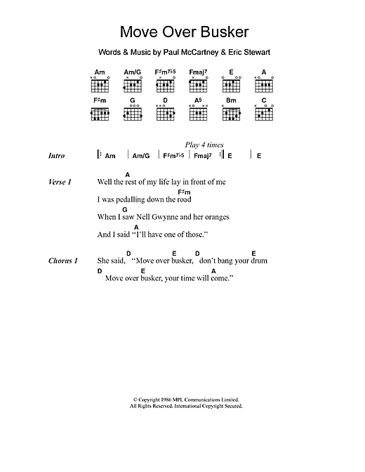 Paul McCartney Move Over Busker sheet music notes and chords arranged for Guitar Chords/Lyrics