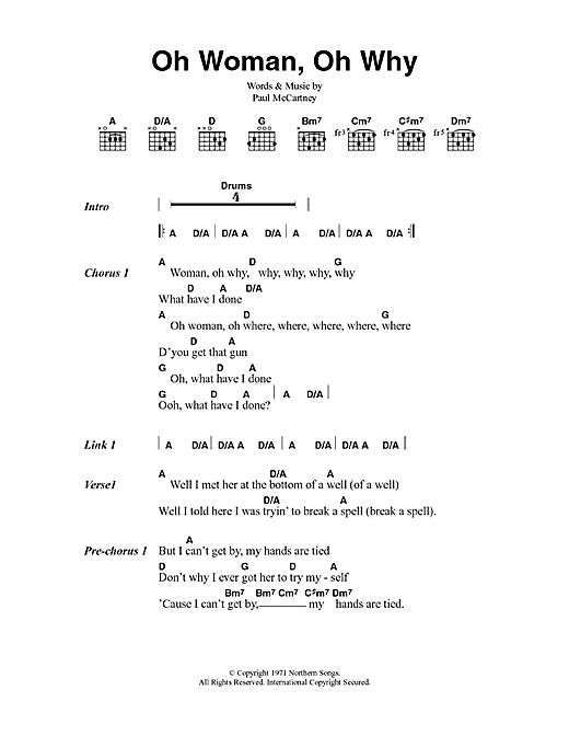 Paul McCartney Oh Woman, Oh Why sheet music notes and chords arranged for Guitar Chords/Lyrics
