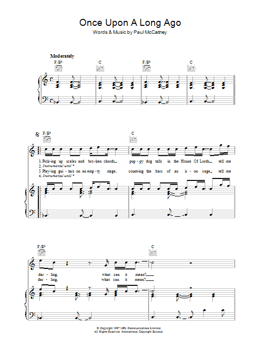 Paul McCartney Once Upon A Long Ago... sheet music notes and chords. Download Printable PDF.