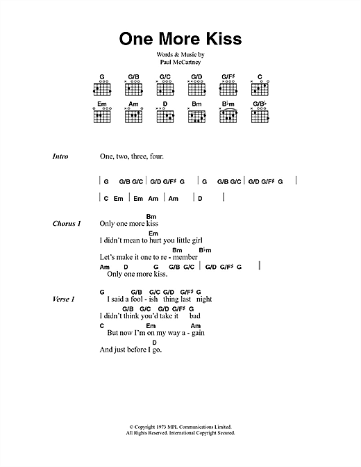 Paul McCartney One More Kiss sheet music notes and chords arranged for Guitar Chords/Lyrics
