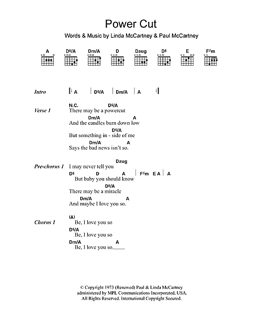 Paul McCartney Power Cut sheet music notes and chords arranged for Guitar Chords/Lyrics