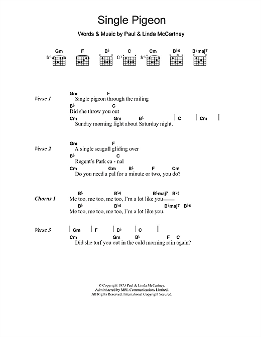 Paul McCartney Single Pigeon sheet music notes and chords arranged for Guitar Chords/Lyrics