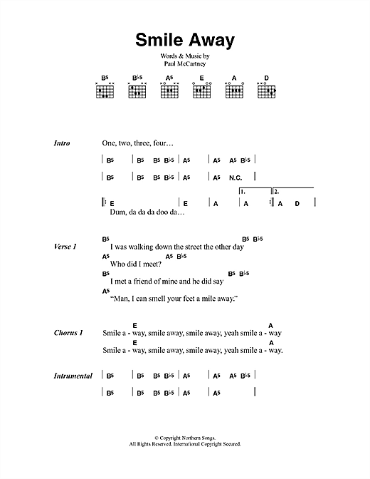 Paul McCartney Smile Away sheet music notes and chords arranged for Guitar Chords/Lyrics
