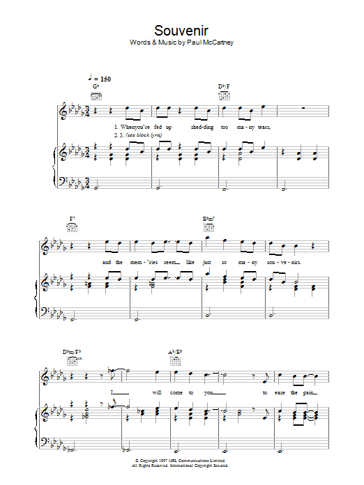 Paul McCartney Souvenir sheet music notes and chords. Download Printable PDF.