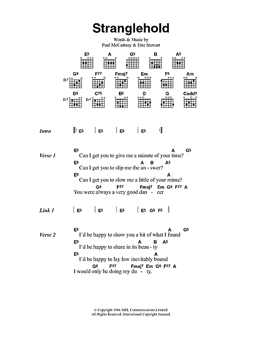 Paul McCartney Stranglehold sheet music notes and chords arranged for Guitar Chords/Lyrics