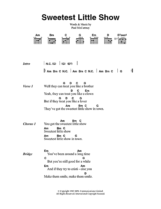 Paul McCartney Sweetest Little Show sheet music notes and chords arranged for Guitar Chords/Lyrics