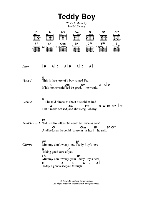 Paul McCartney Teddy Boy sheet music notes and chords arranged for Guitar Chords/Lyrics