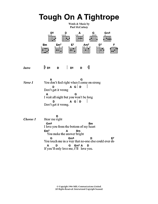 Paul McCartney Tough On A Tightrope sheet music notes and chords arranged for Guitar Chords/Lyrics