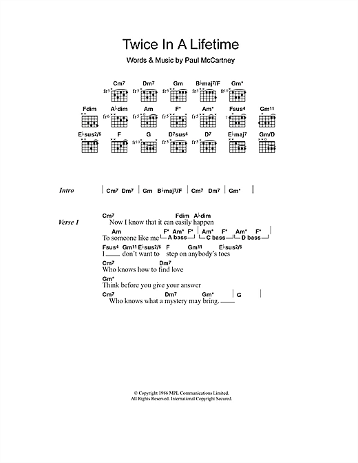 Paul McCartney Twice In A Lifetime sheet music notes and chords arranged for Guitar Chords/Lyrics