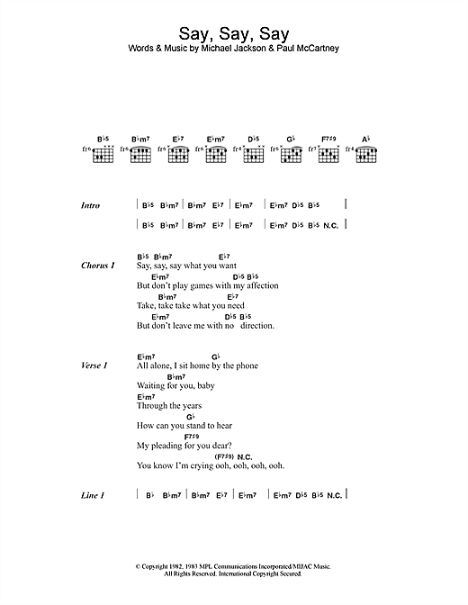 Paul McCartney & Michael Jackson Say Say Say sheet music notes and chords arranged for Real Book – Melody, Lyrics & Chords