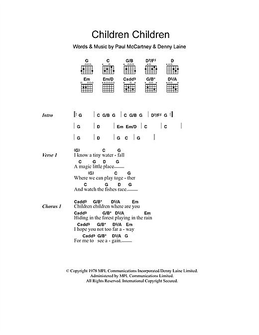 Paul McCartney & Wings Children Children sheet music notes and chords arranged for Guitar Chords/Lyrics