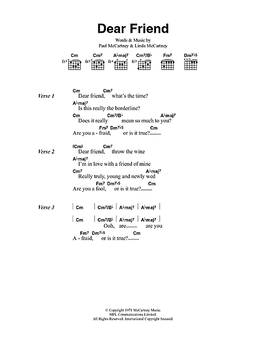 Paul McCartney & Wings Dear Friend sheet music notes and chords arranged for Guitar Chords/Lyrics